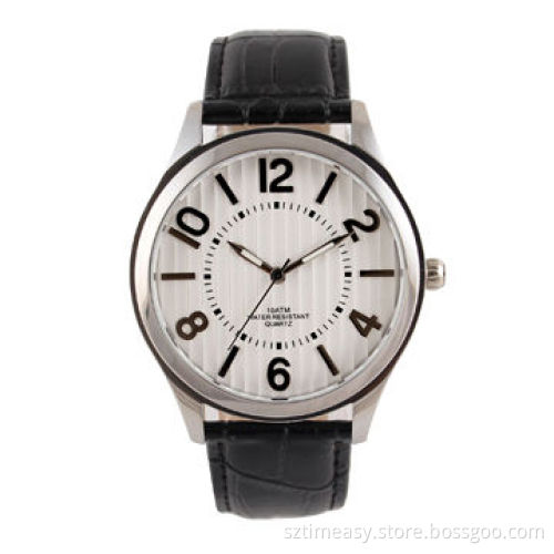 Stainless Steel Watch with Genuine Leather Band, 2035 Movement